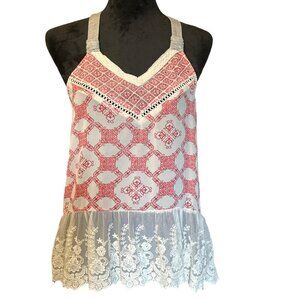 💖Jolt Women's Boho Chic Sleeveless Top With Lace Hem Size L